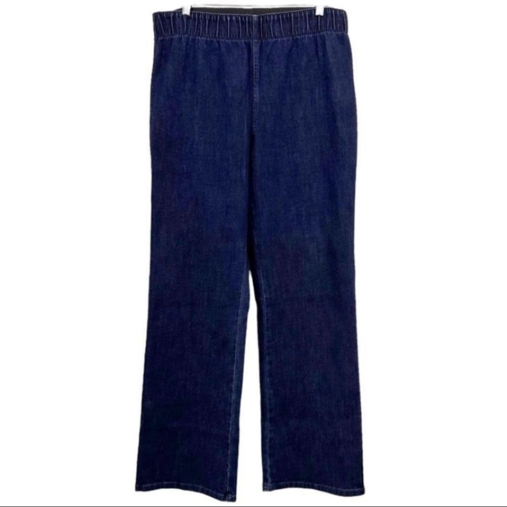 Soft Surroundings Straight High-Rise Dark Blue Wash Pull-On Stretch Jean Trouser